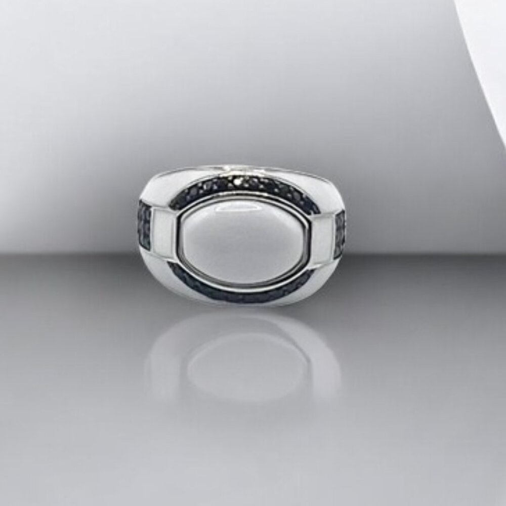 White Agate and Black Spinel Ring in 925 Sterling Silver - Picture 1 of 3